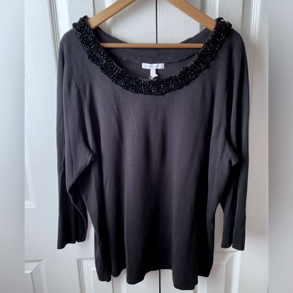 🆕 rsvp Talbots Woman Black Cotton Blend Sequin Scoop Neck Sweater SZ 2X